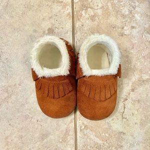 Suede Faux Fur-lined Fringe Moccasins